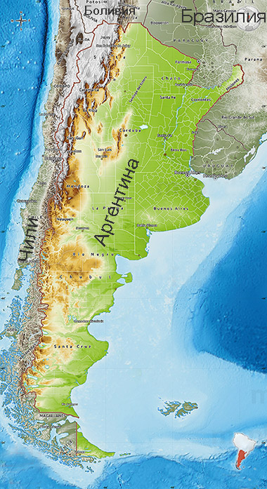 карта рельефа Аргентины