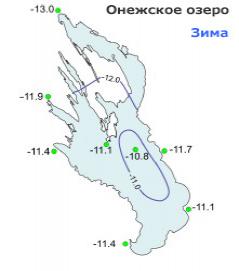 Температура воздуха на Онежском озере зимой