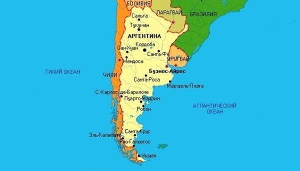 схематическая карта берегов Аргентины