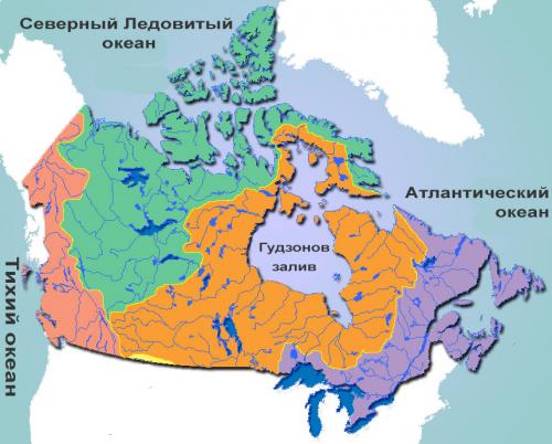 Океаны по берегам Канады, карта-схема