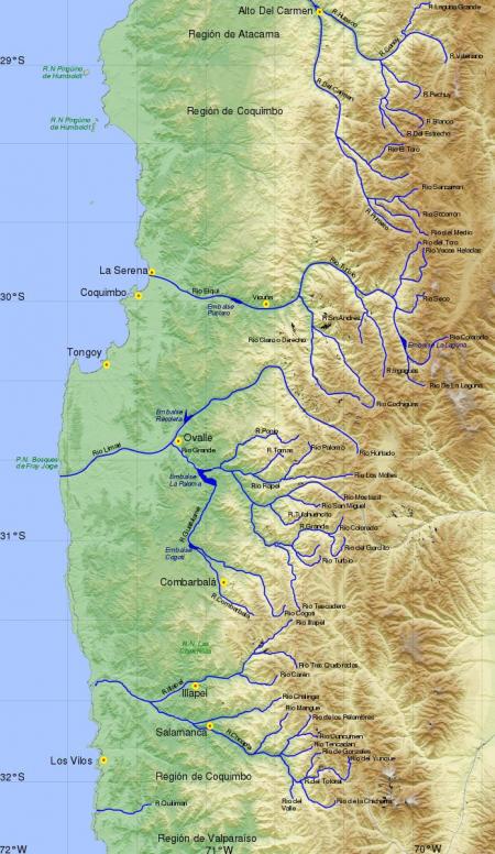реки на карте Чили