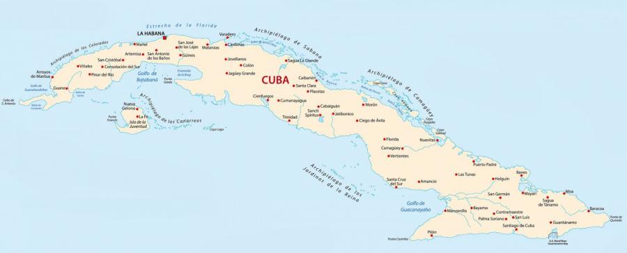 карта Кубы с реками и озерами