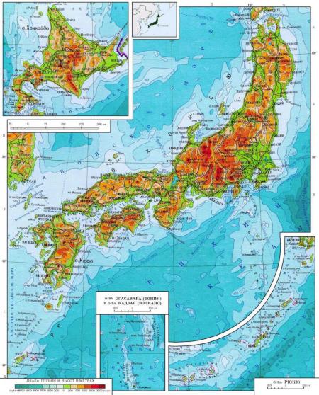 карта рельефа Японии