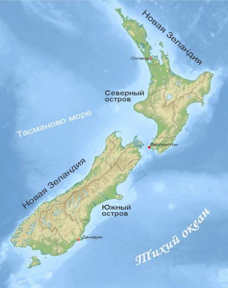 карта рельефа Новой Зеландии