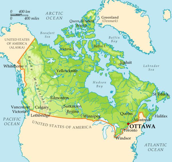 Карта канады с границами