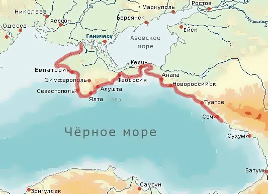 Черное море на карте россии