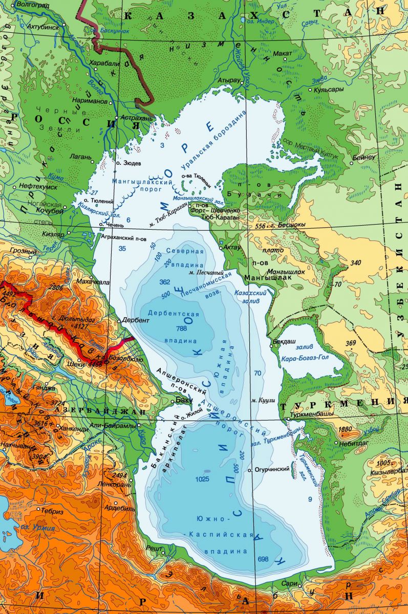 Каспийское море физическая карта