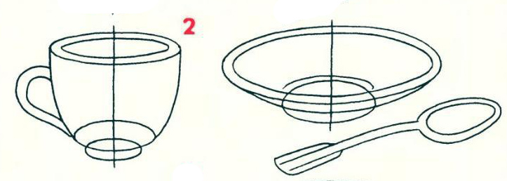Рисунок посуды легко. Поэтапное рисование посуды. Поэтапное рисование чашки. Схема рисования посуды для детей. Рисование объемных предметов посуда.