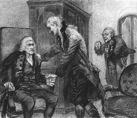 Моцарт и Сальери слушают игру слепого скрипача. Михаил Александрович Врубель, 1884 г.