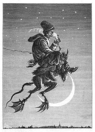 Вакула на чёрте. Н. В. Гоголь «Ночь перед рождеством», рисунок Тарасенко, 1887