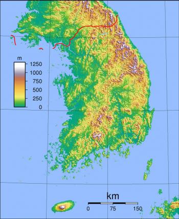карта рельефа Южной Кореи