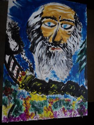 Толстой (на рельсах Анна Каренина). Рисунок Нины Горлановой, 2011 г.