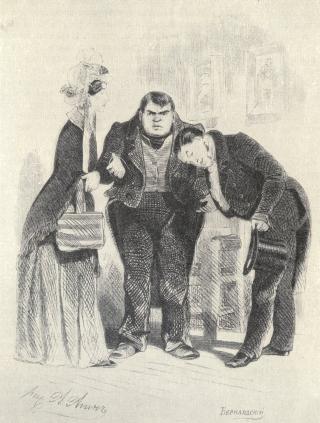 Собакевич представляет Чичикову свою жену, художник Александр Агин, 1846-47