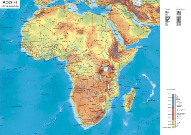 карта рельефа Африки