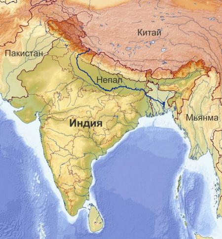 карта рельефа Индии