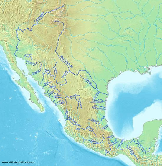 карта рек на территории Мексики