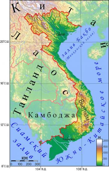 карта рельефа Вьетнама